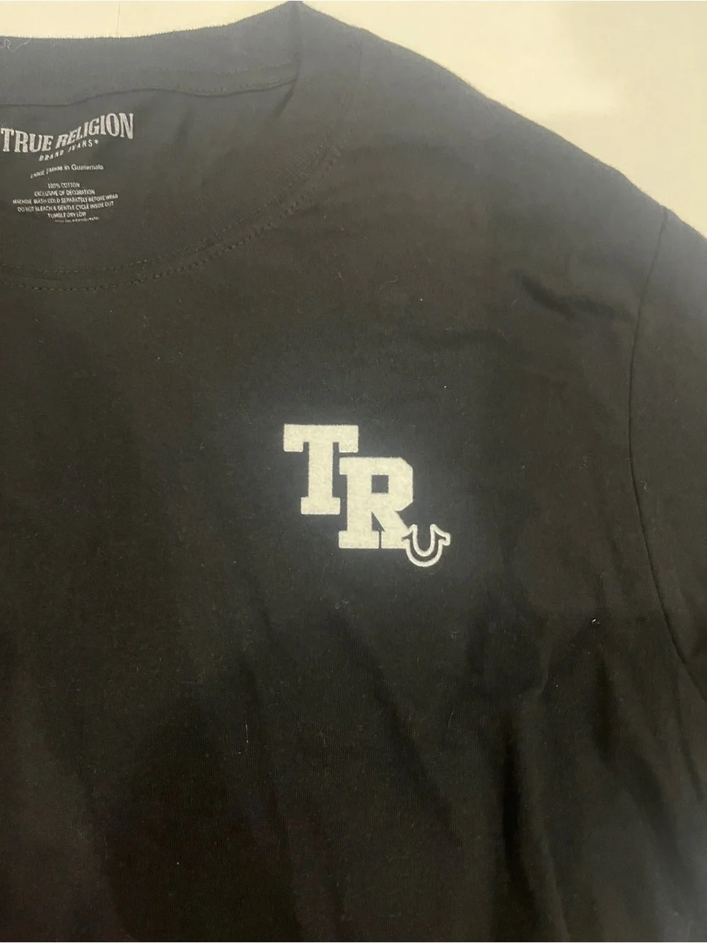 True Religion Black Short Sleeve Crew with White TR Chest Logo